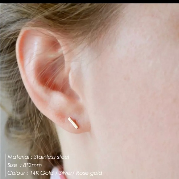 ROSE GOLD MINIMALIST Bar Stud Stainless Steel Earrings With Gift Bag - Picture 3 of 4
